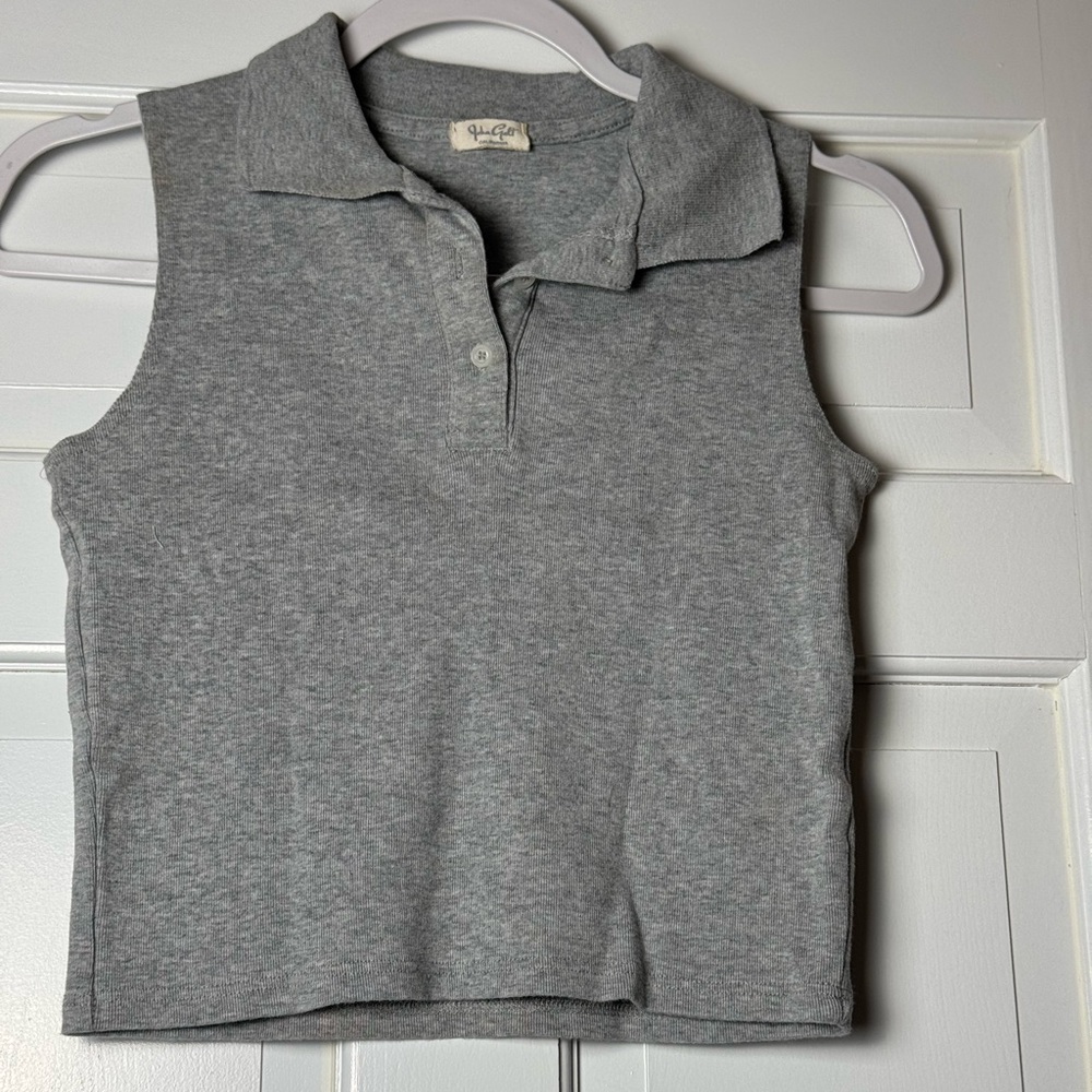 John Galt Light Gray Collared Sleeveless Polo Shirt